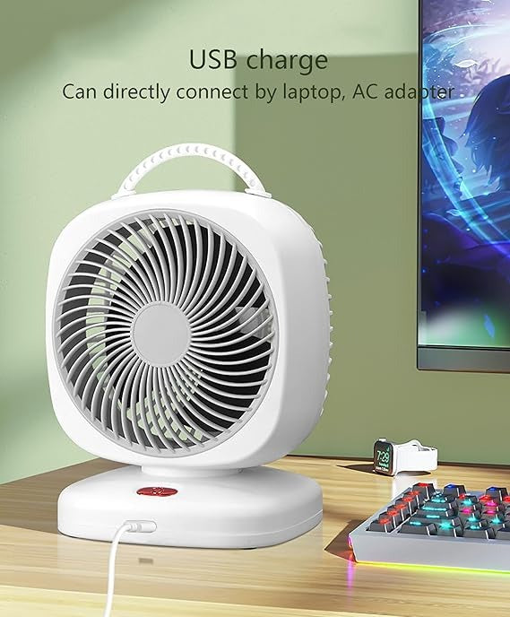Ultra-Quiet Portable Desktop Fan β Compact USB Rechargeable Air Circulator with Built-In Carry Handle